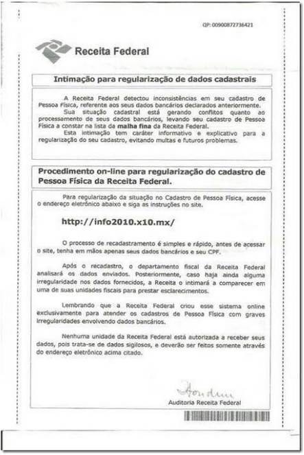 Documento falso utilizado no golpe. (Foto: Reprodução)