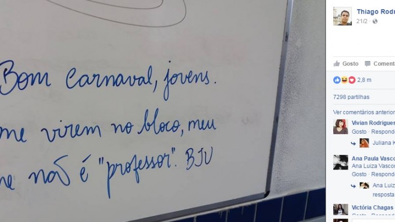 Em clima de Carnaval, professor desabafa no quadro e post viraliza