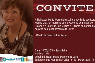 'O outro lado da mãe' será lançado na Biblioteca Mário Lobo em Paranaguá 