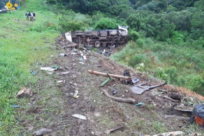 GUARATUBA: Motorista morre ao pular de caminhão que caiu em ribanceira na BR-376