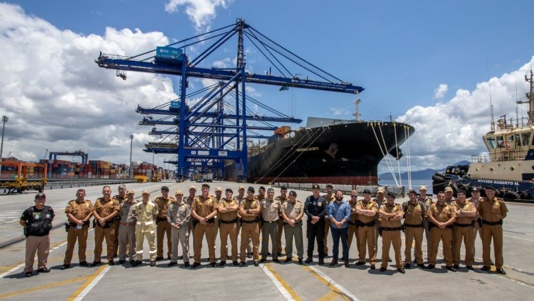 Trabalho de segurança do Porto de Paranaguá pauta aula prática do Curso Superior da PMPR